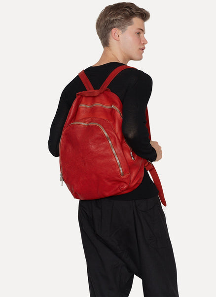 Red Soft Horse Leather Backpack