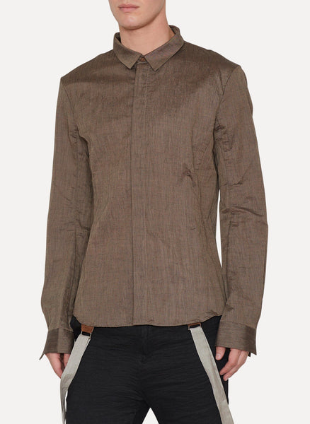 Brown Black Chambray Wrinkles Ramie Shirt