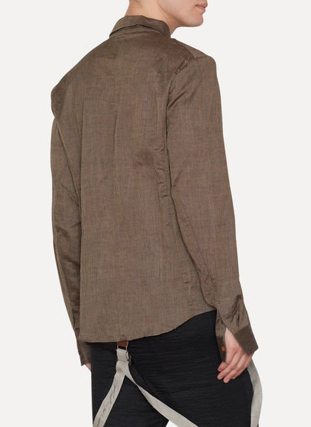 Brown Black Chambray Wrinkles Ramie Shirt