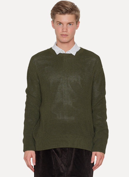 Khaki Green Loose Ribbed Cable Sweater