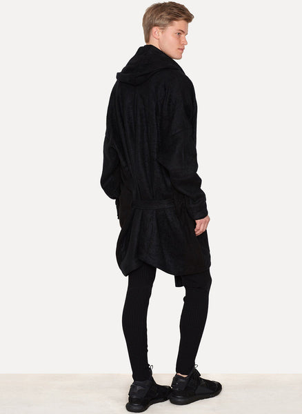 Roughened Linen Hooded Winter Kimono Coat