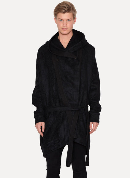 Roughened Linen Hooded Winter Kimono Coat