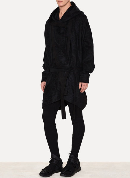 Roughened Linen Hooded Winter Kimono Coat
