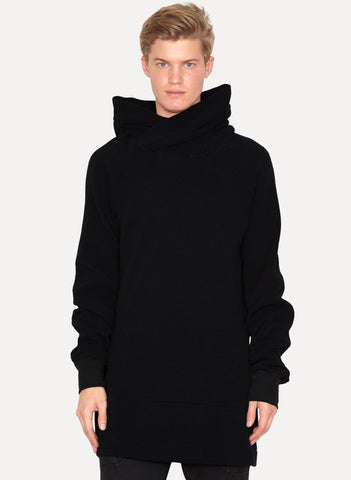 Black Cotton Nylon Waffle Knit Sweatshirt