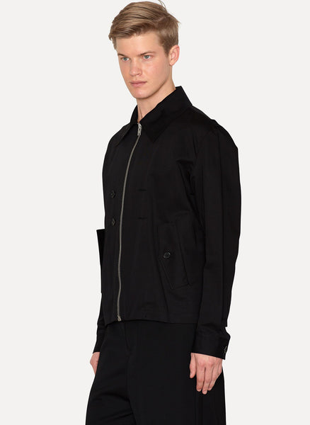 Black Cotton Linen Harrington Jacket