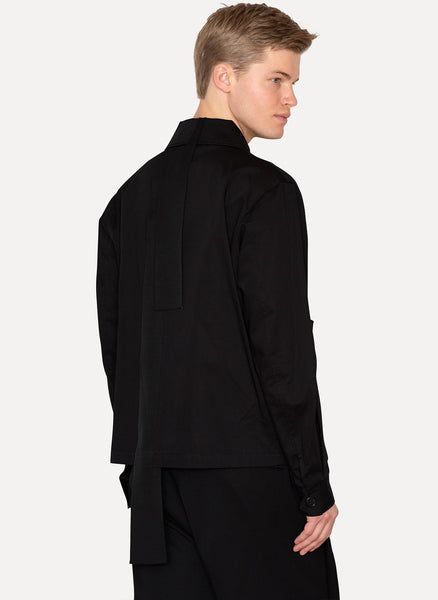 Black Cotton Linen Harrington Jacket