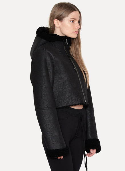 Cropped Hooded Shearling