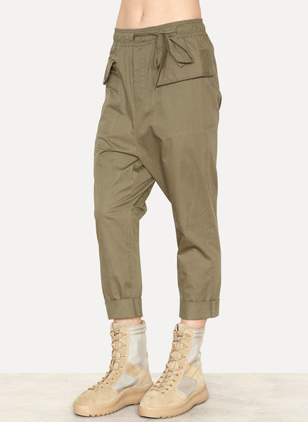 Washed Green Polate Drawstring Trousers