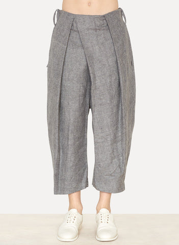 Grey Linen Moleskin Pleated Pant