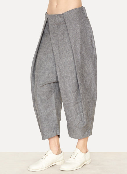 Grey Linen Moleskin Pleated Pant