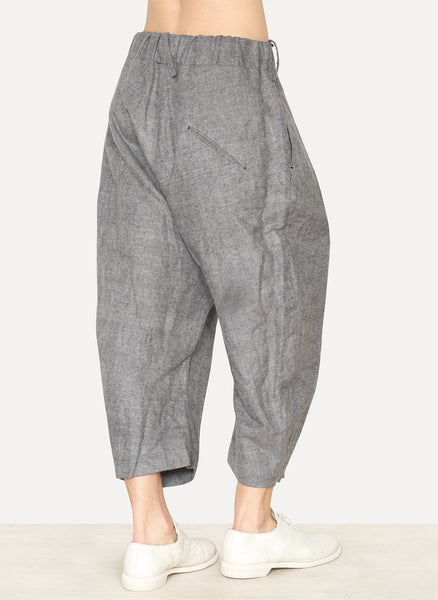 Grey Linen Moleskin Pleated Pant