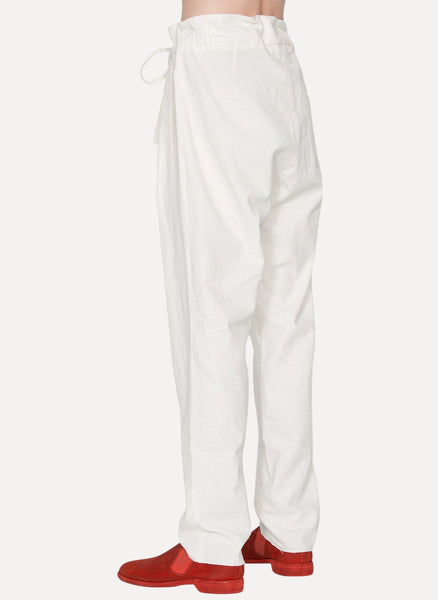 White Cotton Linen Pleat Trouser