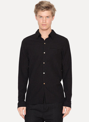 Navy Black Dobby Check One Pocket Shirt