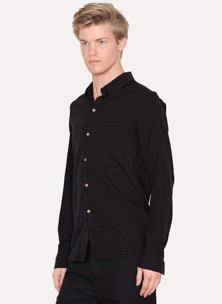 Navy Black Dobby Check One Pocket Shirt