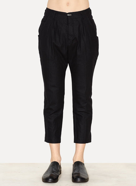 Black Cotton Cropped Pants