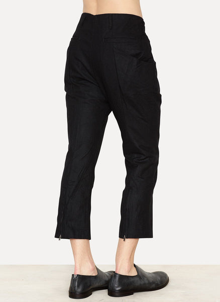 Black Cotton Cropped Pants