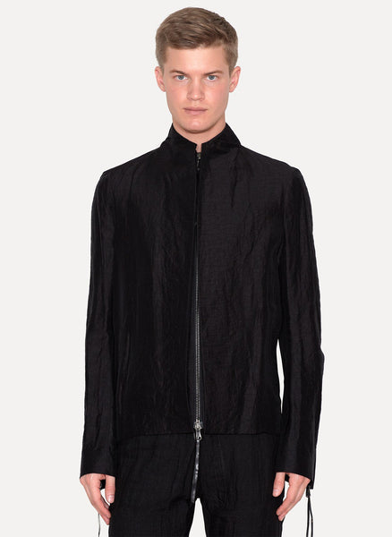 Black Linen Polyester Short Zipper Back Jacket