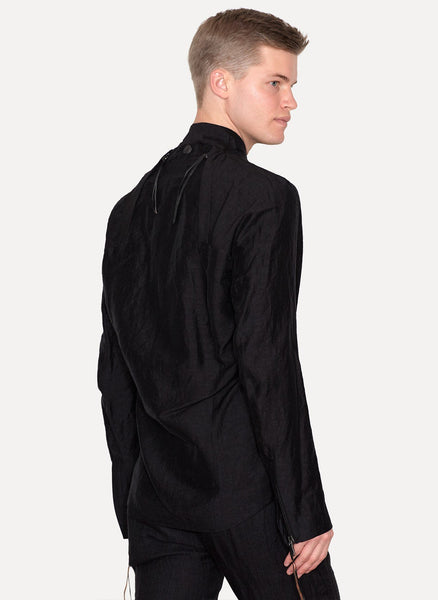 Black Linen Polyester Short Zipper Back Jacket