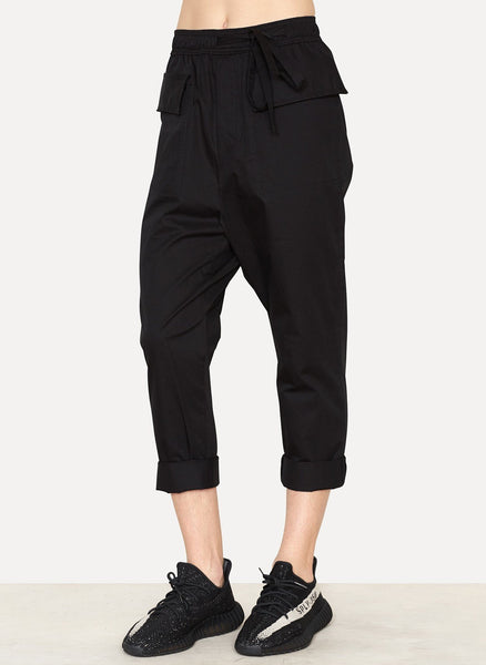 Black Polate Drawstring Trousers