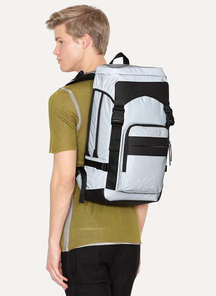 Y-3 Black Nylon Ultratech Reflective Grey Backpack