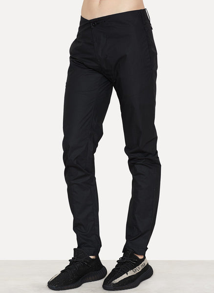 Black Coated Cotton Slim Pant