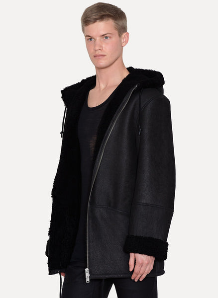 Black Lambskin Hooded Shearling