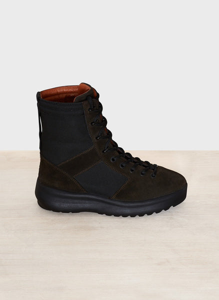 Onyx Shade Calfskin Suede and Nylon Mens Military Boot