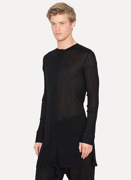 Long Sleeve Collarless Side Split Shirt