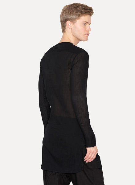 Long Sleeve Collarless Side Split Shirt