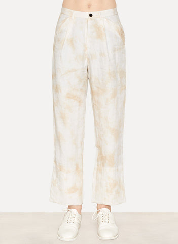 Ecru White Ramie Unisex Wide Pants