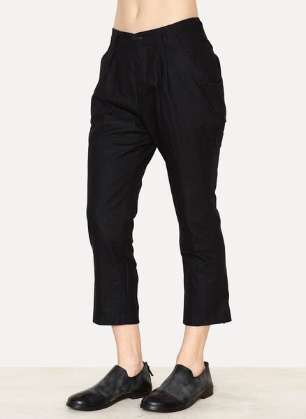 Black Wool Nylon Cropped Pants