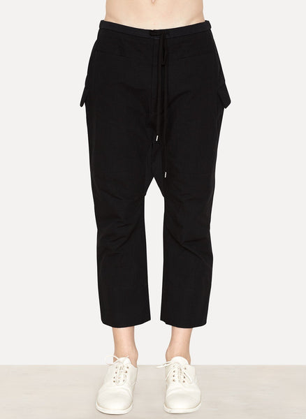 Black Cotton Cropped Pants