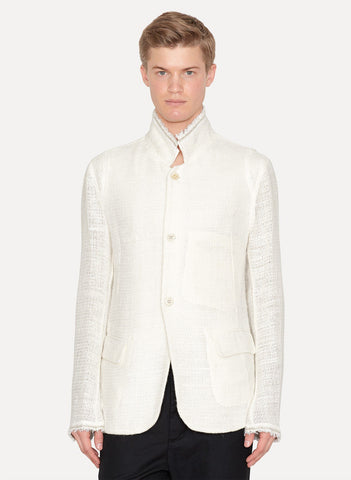 Off White Brushed Linen Mesh Tailored Jacket