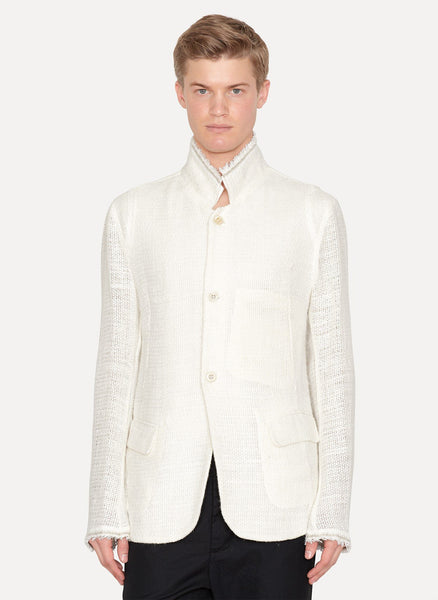 Off White Brushed Linen Mesh Tailored Jacket