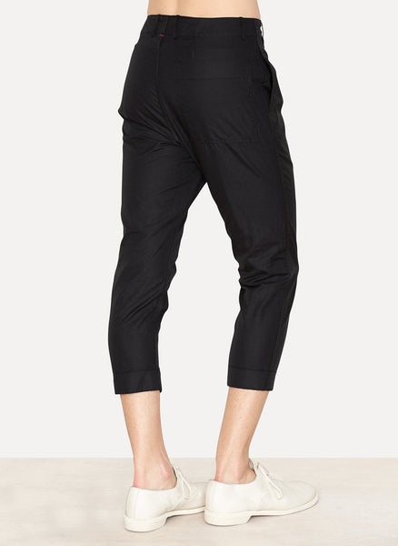 Black Cotton Cropped Slim Pant