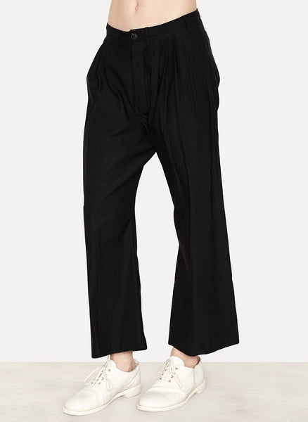 Black Paper Twill Wide Trousers