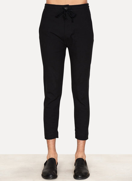 Off Black Boiled Cotton Ramie Trousers