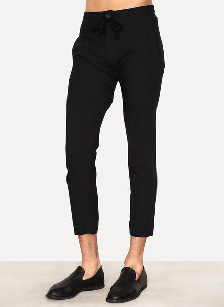 Off Black Boiled Cotton Ramie Trousers