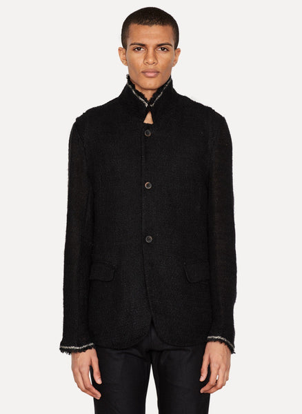 Black Brushed Linen Mesh Tailored Jacket