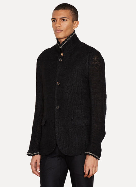 Black Brushed Linen Mesh Tailored Jacket