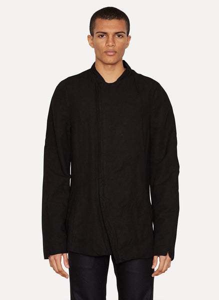 Black Linen Cotton Zip Jacket