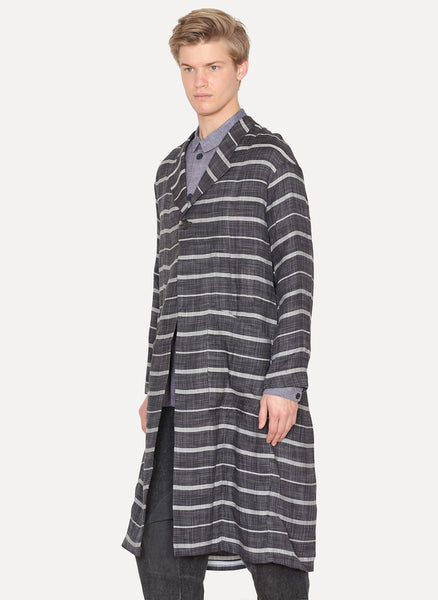 Linen Cotton Charcoal Stripe Stripe Shark Notch Trench