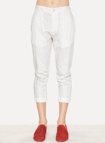 Ivory Linen Cropped Slim Pant