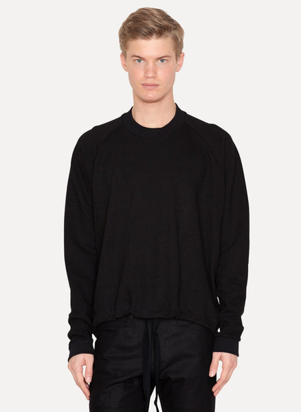 Black Linen Cotton Crewneck Sweat