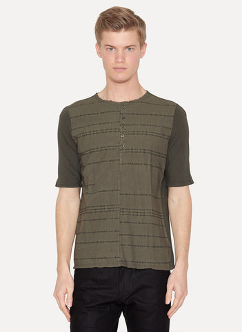 Laser Burned Green Henley Shirt