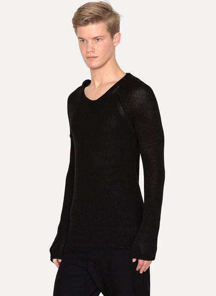 Black Cotton Linen Mended Sweater