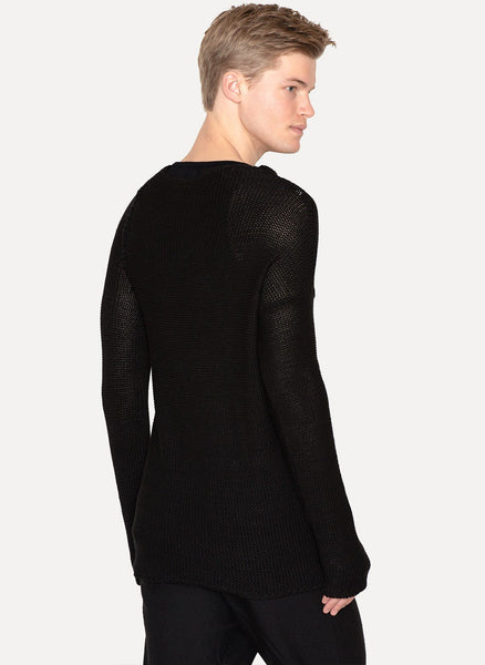 Black Cotton Linen Mended Sweater