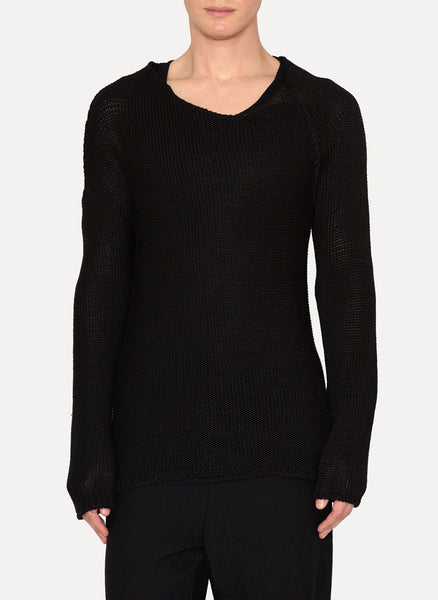 Black Cotton Linen Mended Sweater