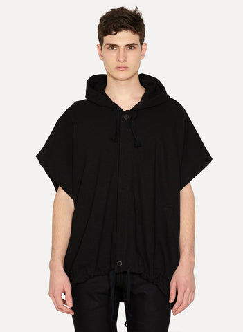 Black Linen Cotton Sleeveless Hooded Sweat