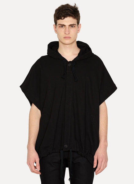 Black Linen Cotton Sleeveless Hooded Sweat